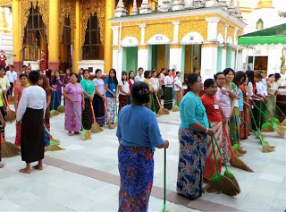 Ritual Sweeping At Schwedagon Paya