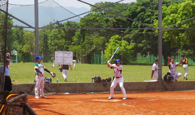 Playing baseball in the river park