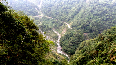 Looking down to the road far below